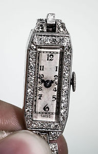 Antique 1920s 2ct VS G Diamond Platinum Ladies Dress Watch RARE