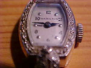 Hamilton 14K White Gold Working Ladies Wristwatch Platinum Band 61 Diamonds K341