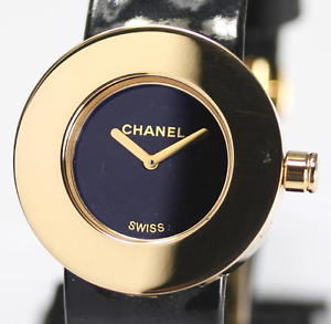 CHANEL La Ronde 18K solid gold Leather Ladies Black Quartz Vintage Watch_224921