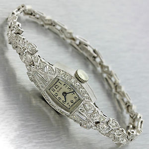 1930s Ladies Elgin Antique Art Deco Platinum 1.50ctw Diamond Watch