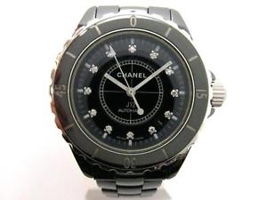 Auth CHANEL J12 Diamond Dial Watch Wristwatch Ceramic Men Automatic Black