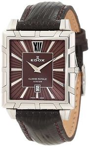 Edox Womens 26022 3 BRIN Classe Royale Rectangular Brown Leather Date Watch
