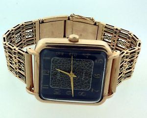 14K SOLID ROSE GOLD RUSSIAN POLJOT WATCH & 2 TONE BAND - COOL CLEAN DIAL - 583