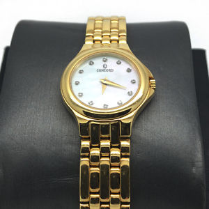 Concord 18k Yellow Gold Mother-of-Pearl Quartz Ladies Watch Box Papers Appraisal