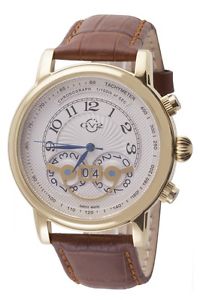 GV2 by Gevril Mens 8102 Montreux Gold IP Chrono Limited Edition Leather Watch