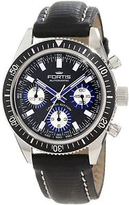 Fortis Men's 800.20.85 L.01 'Marinemaster' Automatic Chrono Black Leather Watch