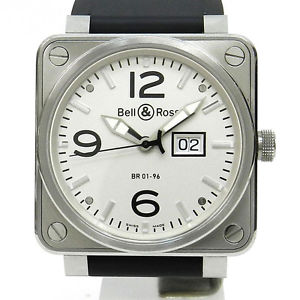 BELL&ROSS Aviation Type Square BR01 96 S Auto Silver Ss Rubber Excellent #0169