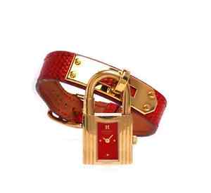 Hermes Kelly Lock Red Leather Ladies' Watch W Box Fine Watches