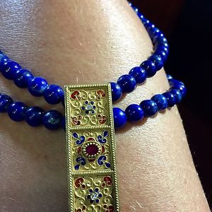 Blue Lapis And 18k Tuscan Brooch