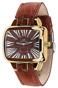 Gio Monaco Women's 217G-A Hollywood Gold IP Steel Brown Leather Wristwatch