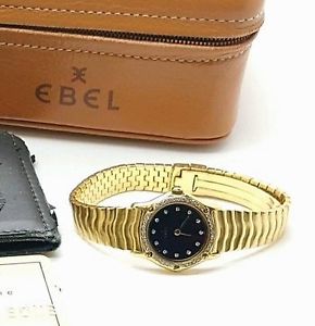 Ladies EBEL Black Diamond WAVE 18K Yellow Gold Luxury Watch Model 8057901 Estate