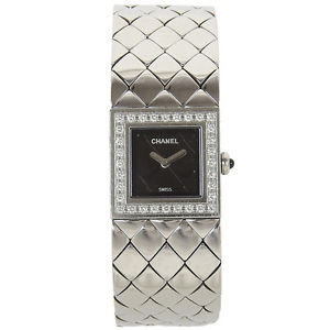 Auth CHANEL Diamond Matelasse Silver Watch Switzerland: R7251_g_153