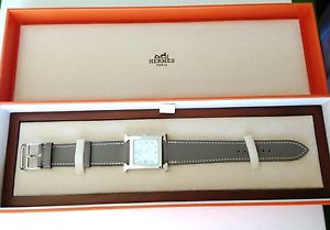HERMES CLASSIC WHITE DIAL HEURE H WATCH MM MEDIUM ETOUPE LEATHER NEW NIB $2525