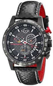 GV2 by Gevril Men's 9900 Scuderia Day Date Black Leather Watch