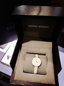 Georg Jensen White Leather Watch with Diamonds