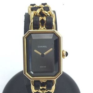 Authentic Chanel premiere Msize ladies watch GP Quartz Watch Gold black dial 486