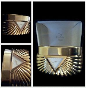 Franklin Mint Luxurious Egyptian Pyramid Cuff Watch in 22 KT Gold Plate w/ Case