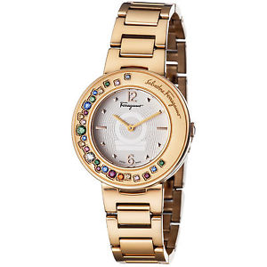 Ferragamo Women's FF5890015 GANCINO SPARKLING Stones Rose-Gold IP Steel Watch