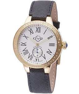 GV2 by Gevril Women's 9107 Astor Diamonds Gold IP Black Leather Wristwatch