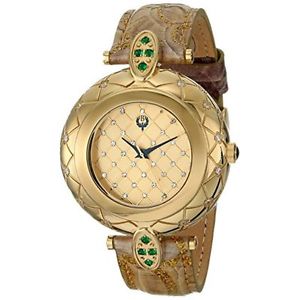 Brillier 30-01 Womens Gold Dial Analog Quartz Watch with Leather Strap