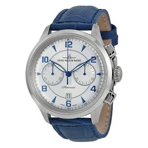 Zeno 6302BVD-G3 Mens Silver Dial Analog Automatic Watch with Leather Strap