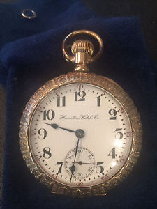 1910 Hamilton 17 jewel 14k gold case pocket watch working