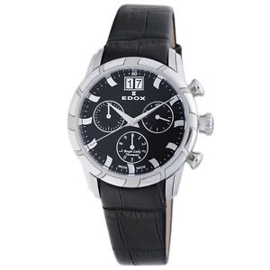 Edox 10018 3 NIN Womens Black Dial Analog Quartz Watch with Leather Strap