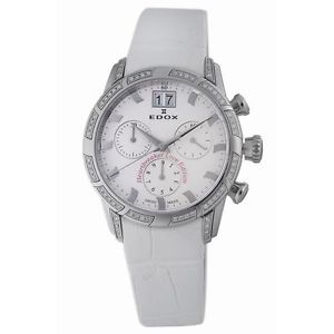 Edox 10018 3D AIN1 Womens White Dial Analog Quartz Watch with Calfskin Strap