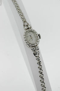 Vintage Lady's Diamond Hamilton Wristwatch 14K White Gold Color G-H Weight 2.