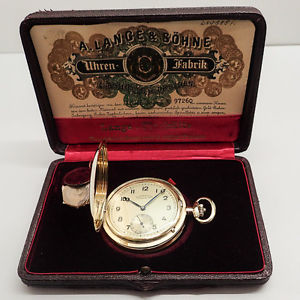 A. LANGE & SÖHNE SAVONETTE TASCHENUHR BOX PAPIERE ZERTIFIKAT GOLD UHR