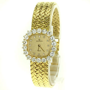 Authentic WALTHAM Diamond bezel 12P diamond Watch  18K yellow gold/18K Yello...