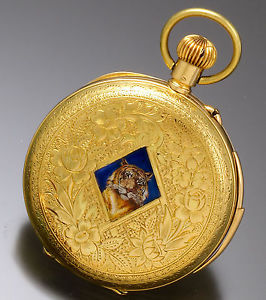 18K Fully Chased & Engraved Tiger Scene Hunter Case Minute Repeater Watch CA1890