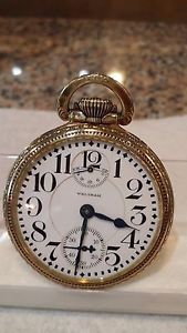 Waltham Vanguard 16S 23J Railroad Grade Gold Filled Pocket Watch Wind Indicatr