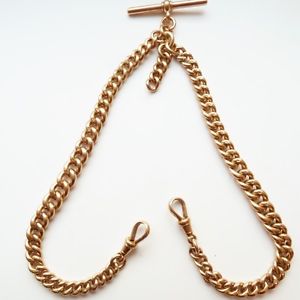 ANTIQUE 9CT ROSE GOLD DOUBLE ALBERT POCKET WATCH CHAIN - HEAVY MINT CONDITION