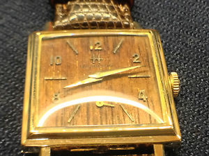 VINTAGE 1961 HAMILTON 14K GOLD SHERWOOD M WOOD DIAL MENS WRIST WATCH ULTRA RARE