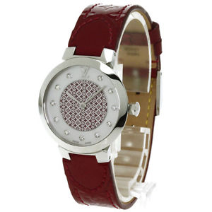 Authentic LOUIS VUITTON Tambour 11P diamond Watch Q1J00 stainless steel/Leat...
