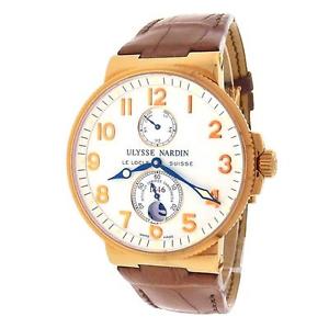 Ulysse Nardin Maxi Marine 266-66 18K Rose Gold Brown Leather White Men's Watch