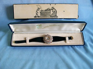 Vintage Lucien Piccard 14K Moonstone & Gemstone Suede Leather Band Dress Watch