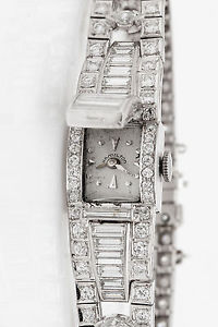 Vintage $20,000 10ct VS G Baguette Diamond Hamilton Platinum Ladies Watch 47g