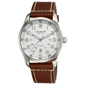 Victorinox 241505 Mens Silver Dial Automatic Watch with Leather Strap