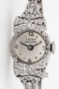 Vintage 1940s RETRO $5000 2ct VS G Diamond Platinum Lucien Piccard Ladies Watch