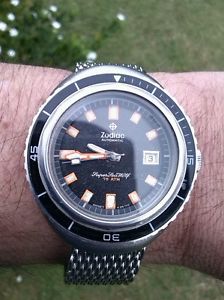 Vintage Zodiac Super Sea Wolf 60/70s iconic dive watch! Exc Cond- new mesh band