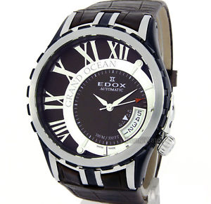 EDOX MEN GRAND OCEAN AUTOMATIC BLACK PVD SAPPHIRE LEATHER 82007 357BR BRIN