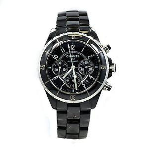 CHANEL J12 BLACK CERAMIC CHRONOGRAPH BLACK DIAL AUTOMATIC WOMENS WATCH 41MM