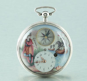 Bordier Geneve 1800 Rare Captain’s watch with Compass Silver enamel verge fusee