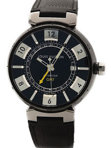 【MINT】Louis Vuitton Tambour In Black GMT Automatic Watch w/Box and Warrranty