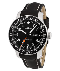 FORTIS B-42 OFFICIAL COSMONAUT DAY/DATE WR 200M BLK LEATHER STRAP 647.10.11 L.01