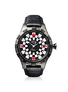 GV2 by Gevril Men's 9501 'Scacchi' Automatic Black Leather Date Watch