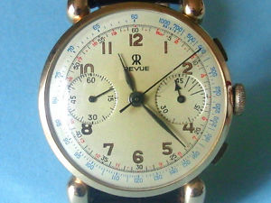 CRONOGRAFO REVUE ORO ROSA 18K OVERSIZE 38MM MOV VALJOUX 22 RUOTA A COLONNE