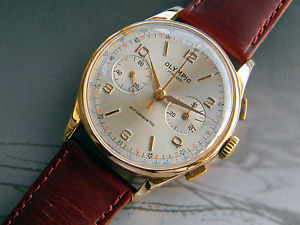 VINTAGE GOLD CASE 18 KT OLYMPIC LANDERON CAL.48 GENTS CHRONOGRAPH  WRISTWATCH